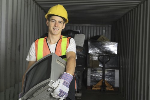 Professional waste management team handling electronic waste disposal